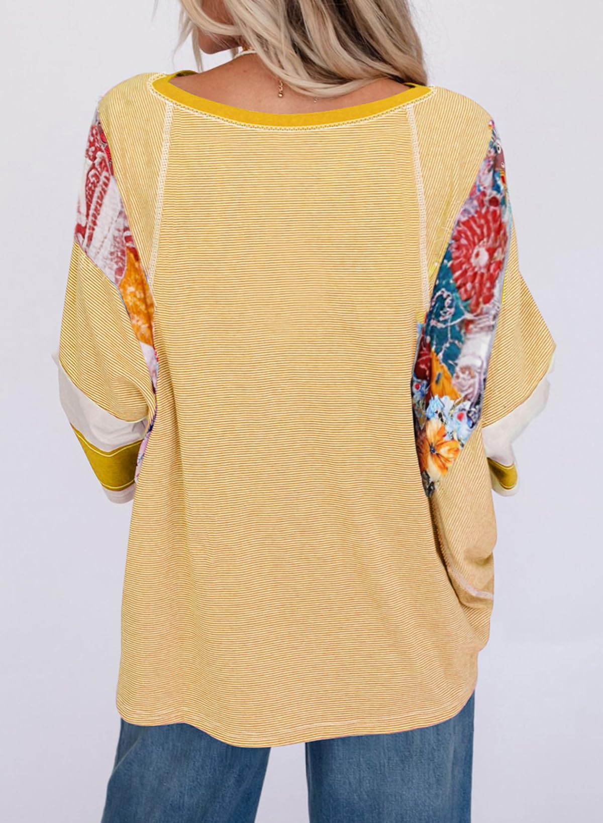 ✨Women's 3/4 Length Sleeve Oversized Striped Patchwork Shirts(buy 2 free shipping)