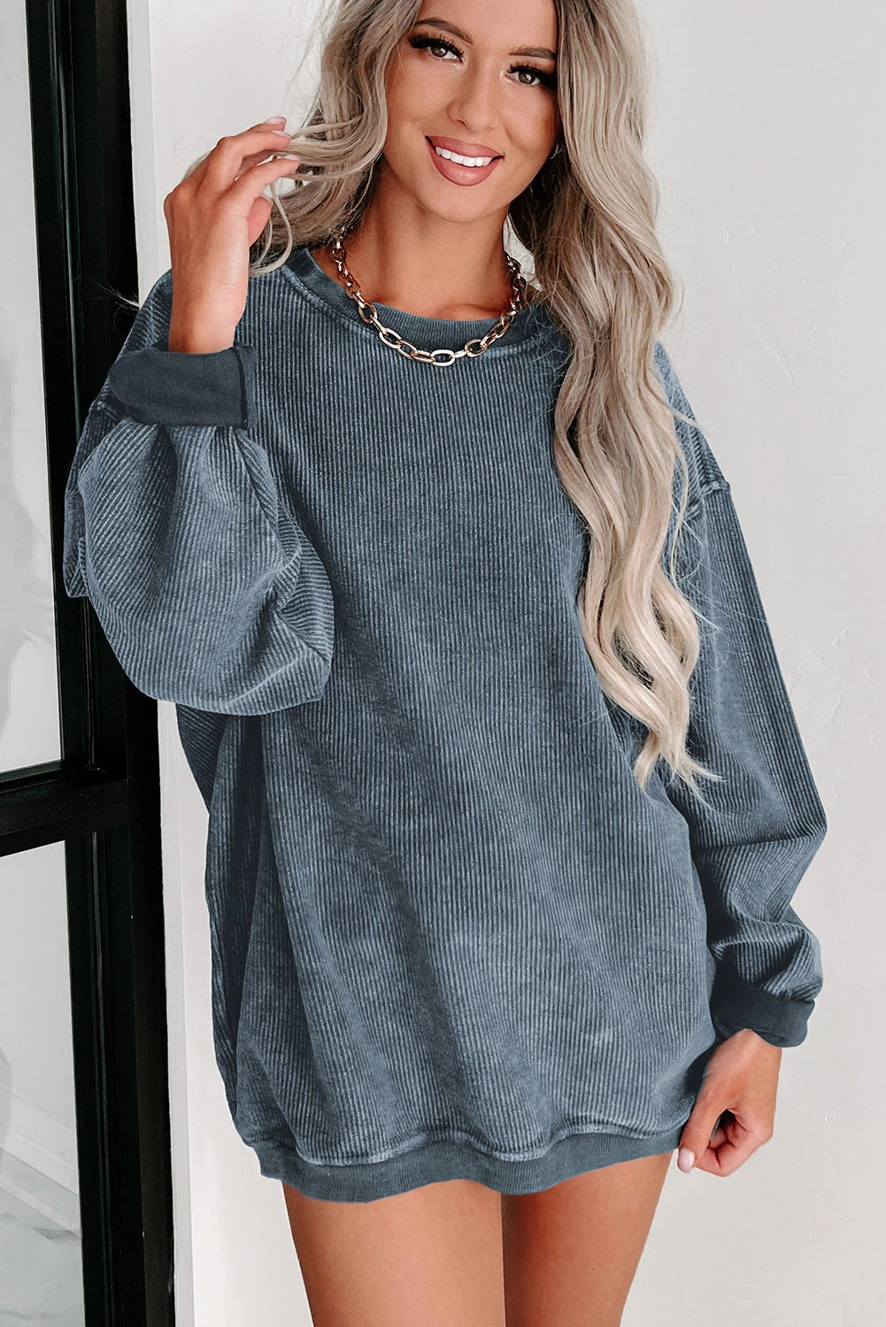 ✨ Women's Solid Color Ribbed Knit Round Neck Pullover Sweatshirt (Buy 2 Free Shipping)
