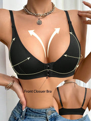 Adjustable Front-Closure Wire-Free Sports Bra for Running and Breathability