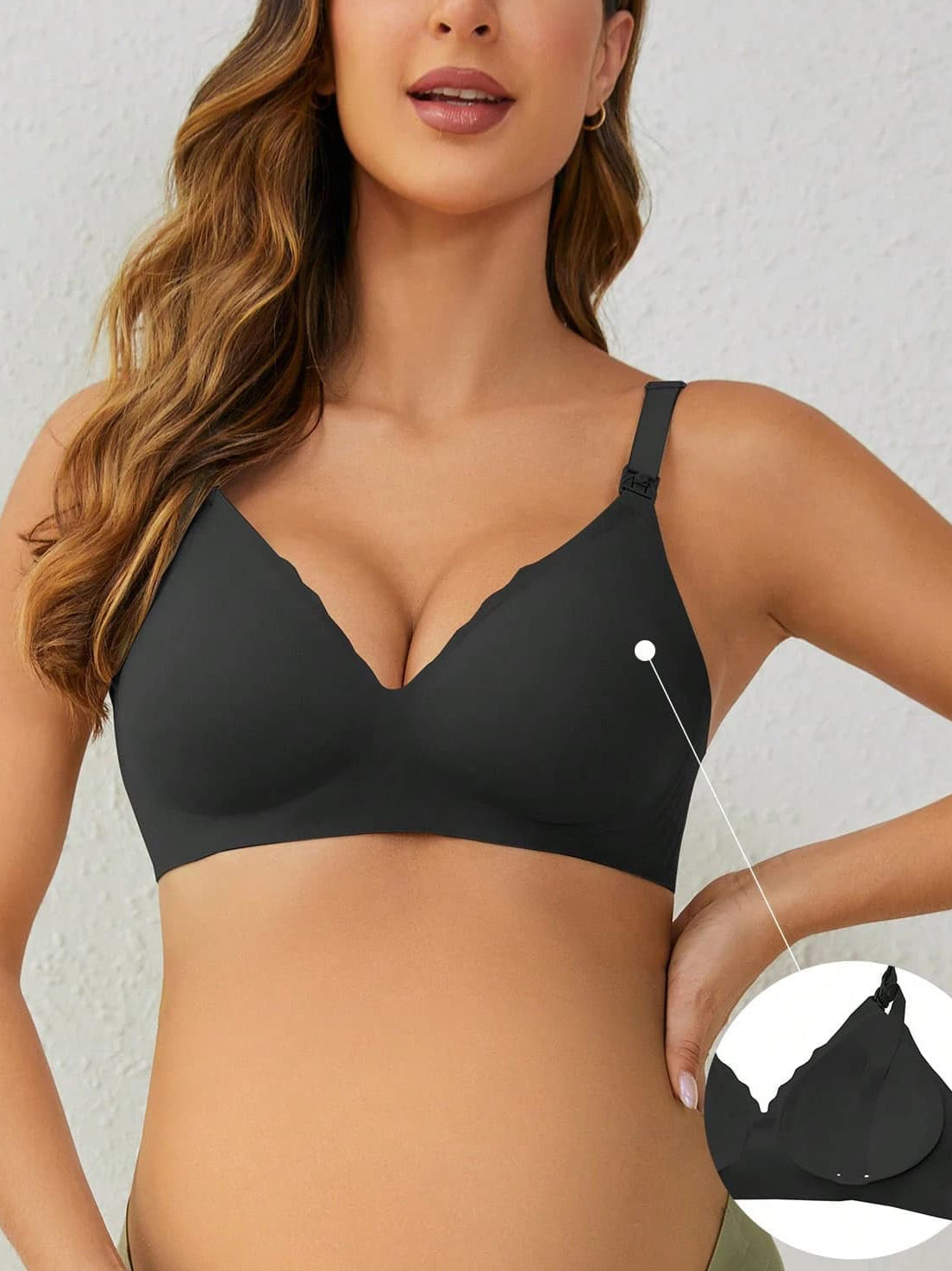 Soft Gel Seamless Wireless One-Piece Fixed Cup Nursing Bra Black