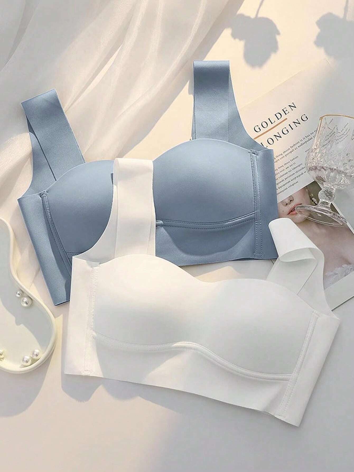 Seamless Gathered Thin Wireless Anti-Sag Sports Bra