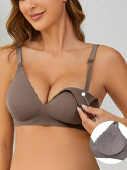 Soft Gel Seamless Wireless One-Piece Fixed Cup Nursing Bra Gray