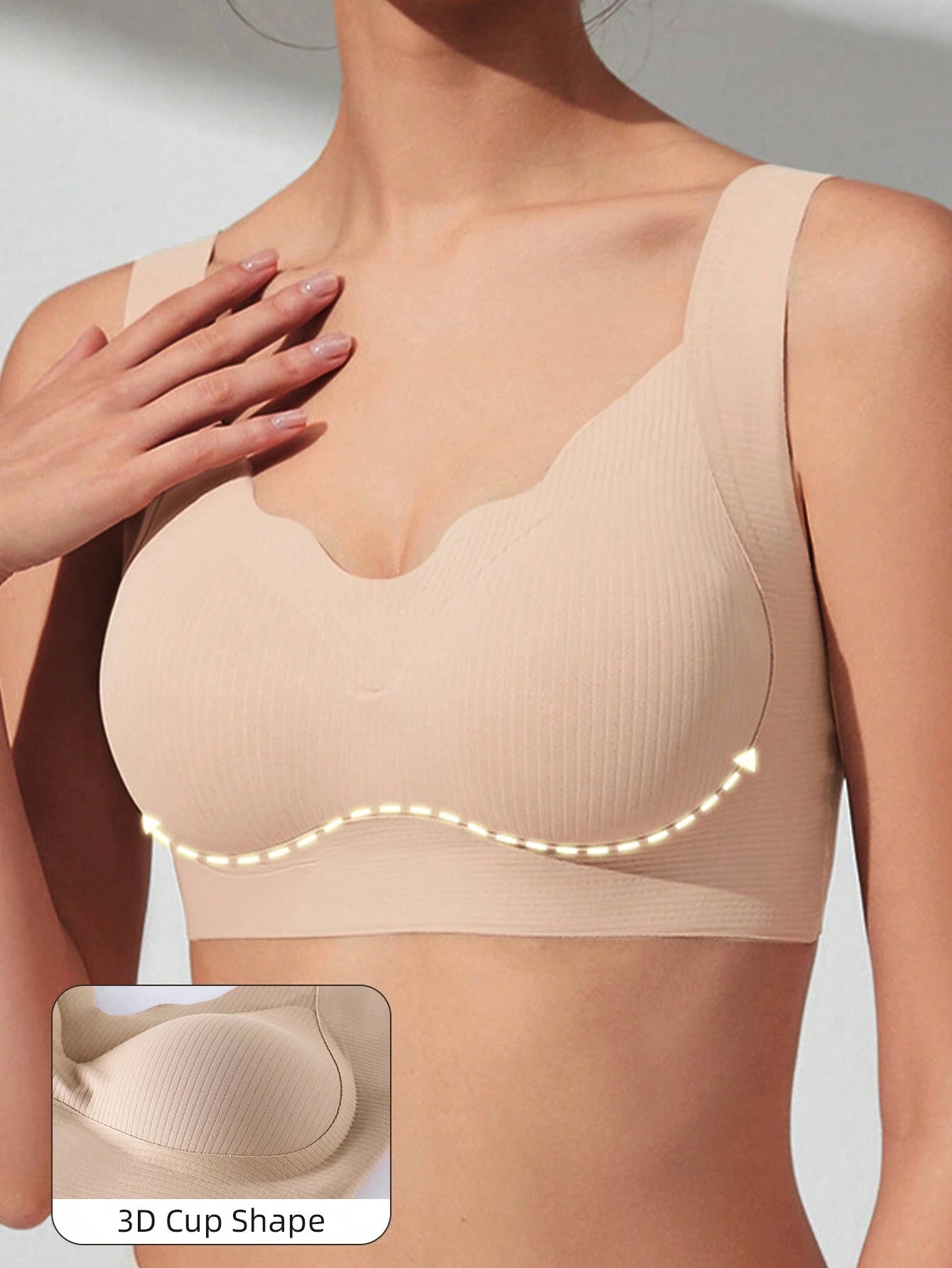 Seamless Casual Comfort Tank Style Seamless V-Neck Yoga Sports Breathable Back Bra Khaki