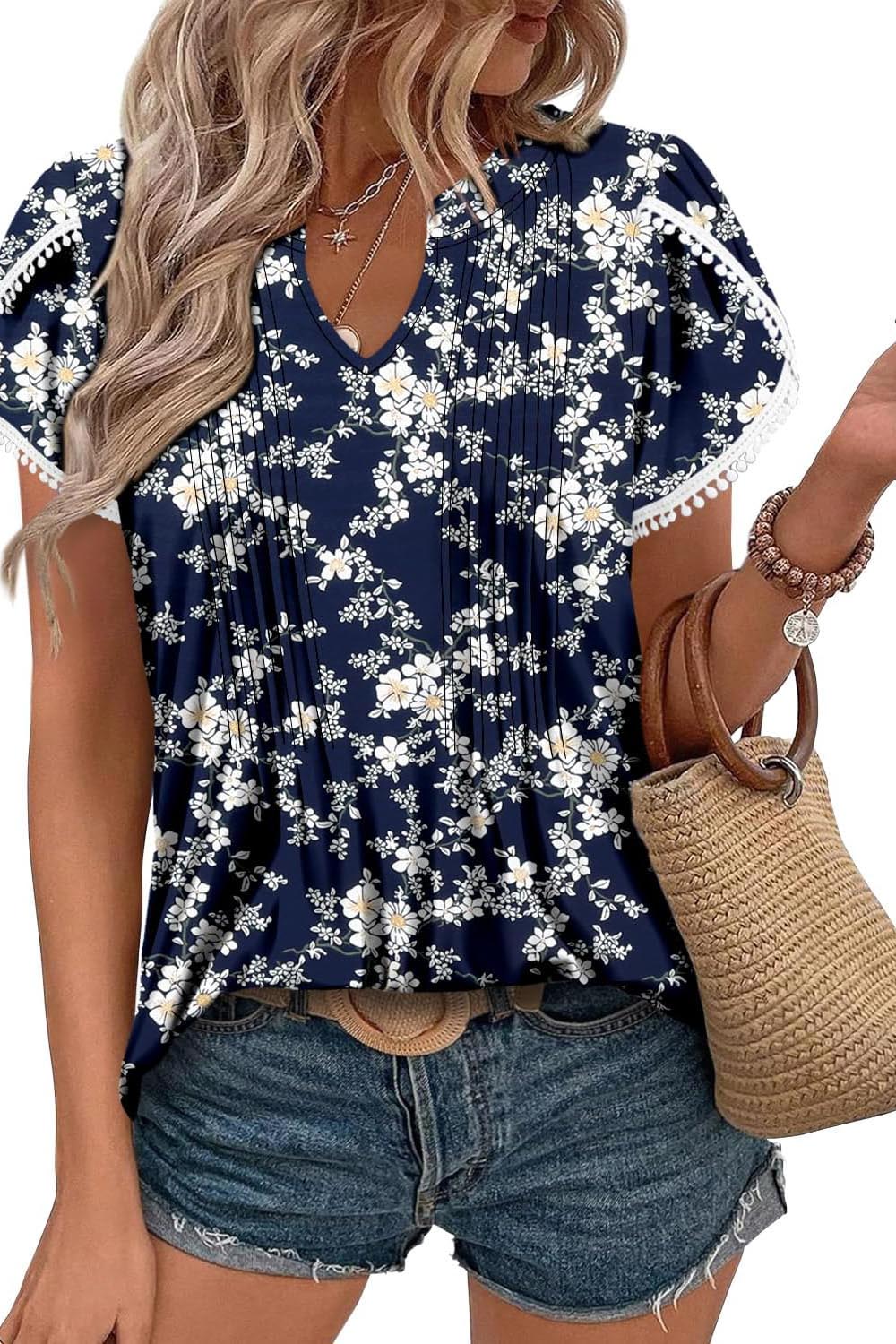 ✨Women's Cute Fringe Cuff Casual Short Sleeve Printed & Solid Tops(BUY 2 FREE SHIPPING)