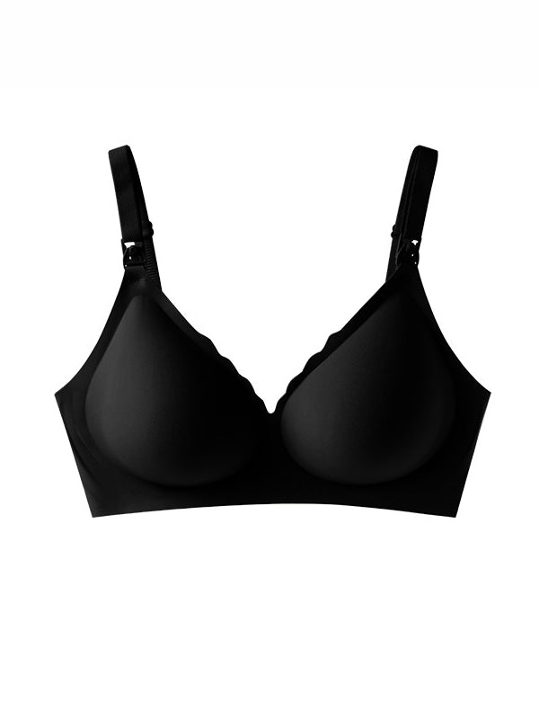 Soft Gel Seamless Wireless One-Piece Fixed Cup Nursing Bra Black