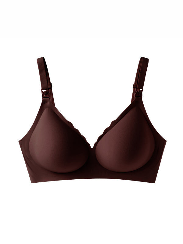 Soft Gel Seamless Wireless One-Piece Fixed Cup Nursing Bra Brown