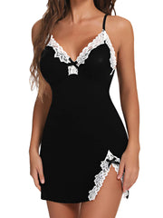 Large Size Gathering Sexy Deep V Bow Slimming Sling Sleep Dress