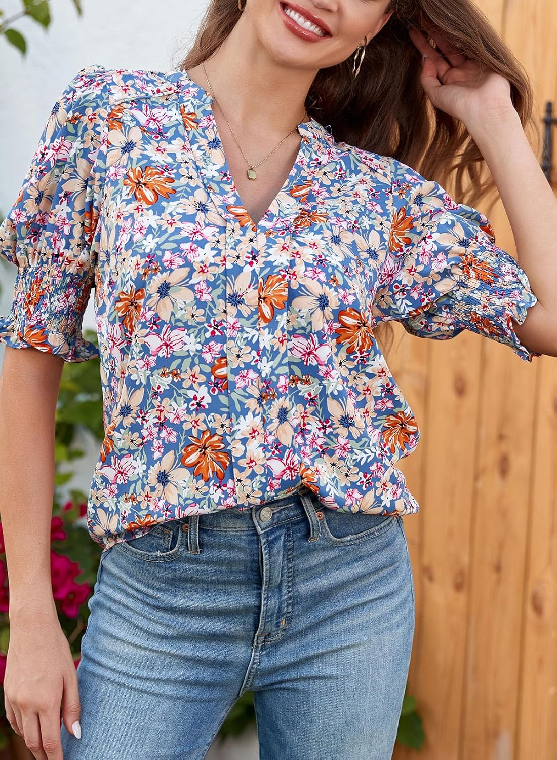 ✨Floral V-Neck Puff Sleeve Blouse(buy 2 free shipping!!!)