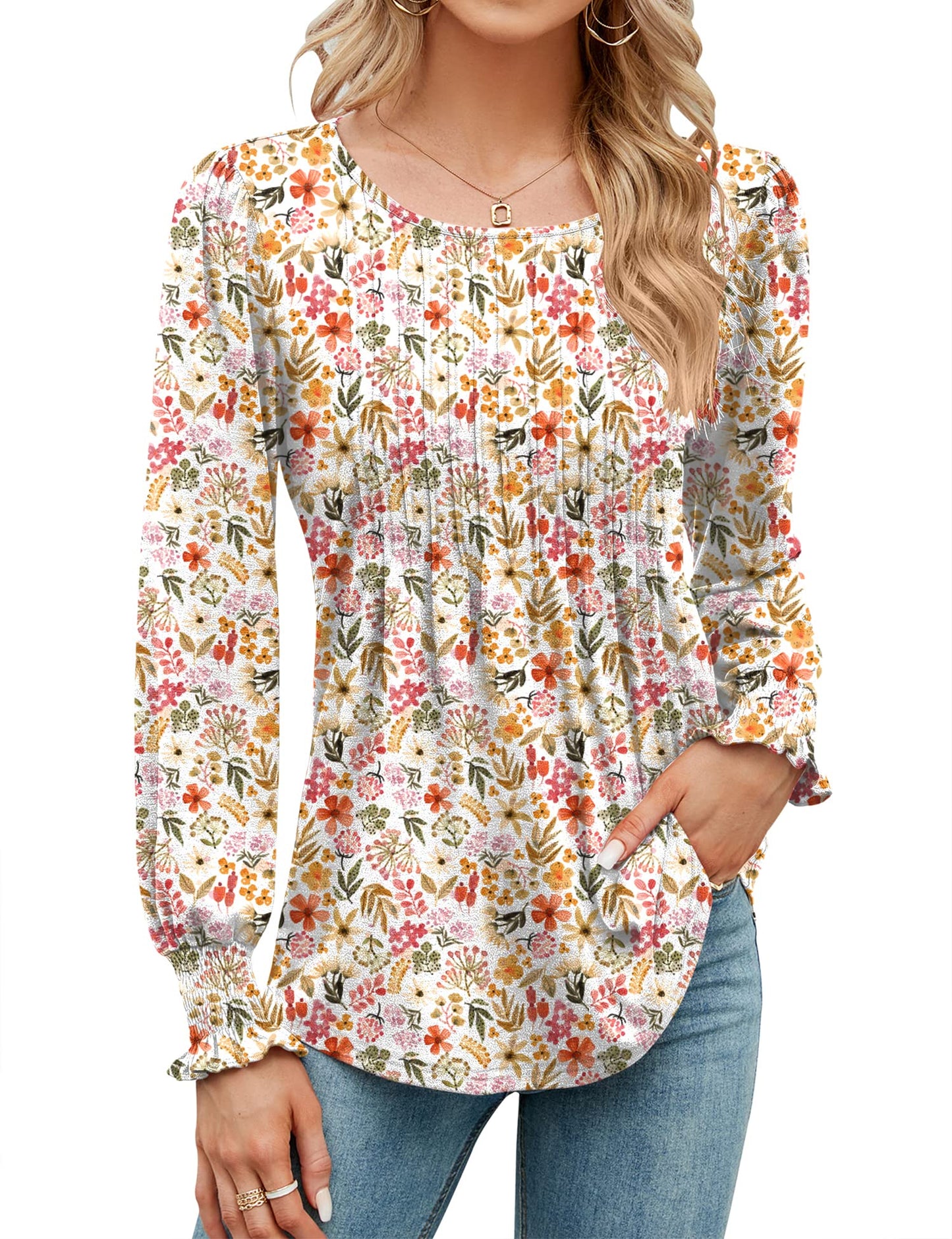 ✨Puff Long Sleeve Pleated Crew Neck Tunic Top (buy 3 free shipping!!!)