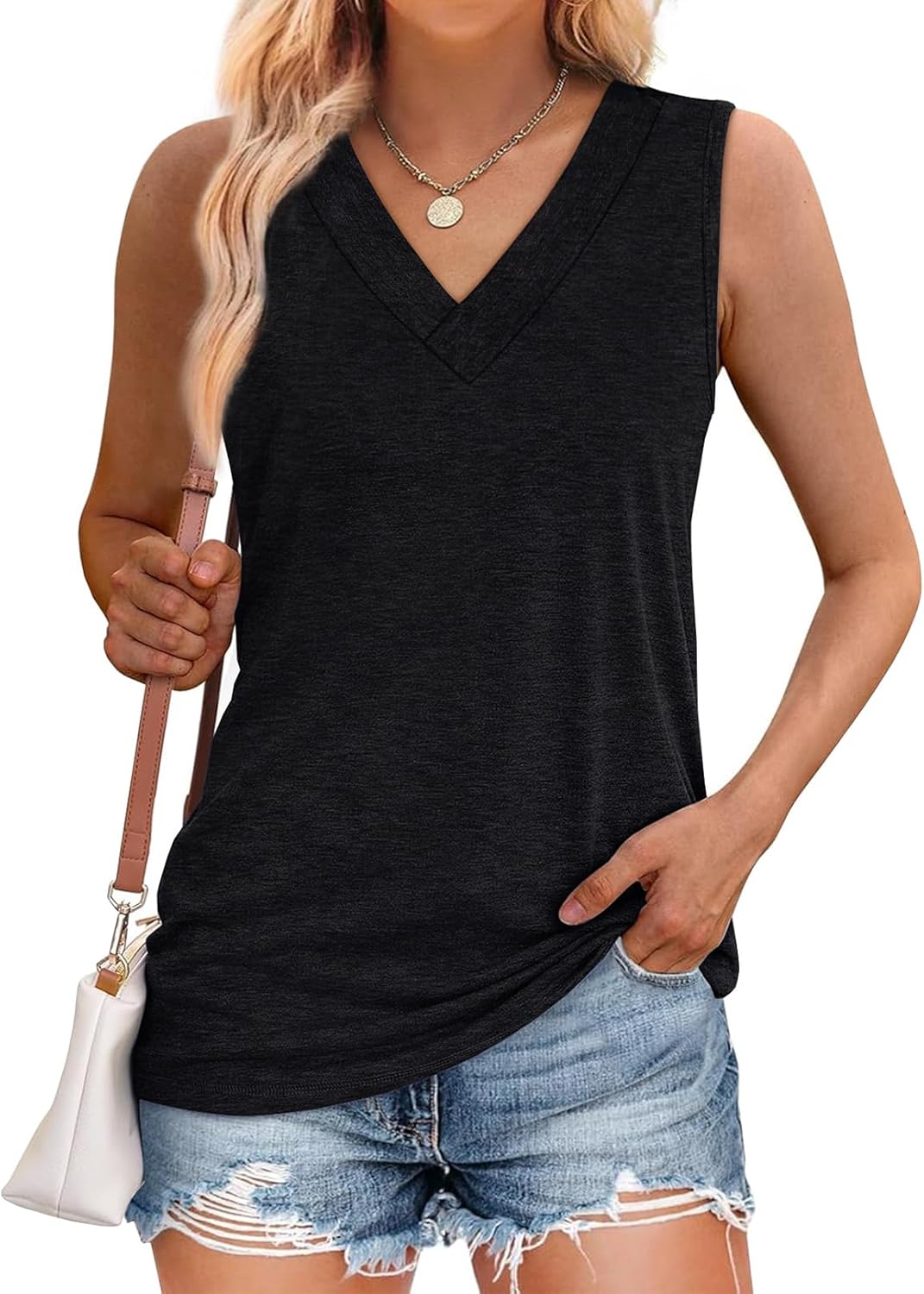 ✨Women Summer Loose Fit V Neck T Shirts Trendy Sleeveless Basic Tank Tops (Buy 3 Free Shipping)