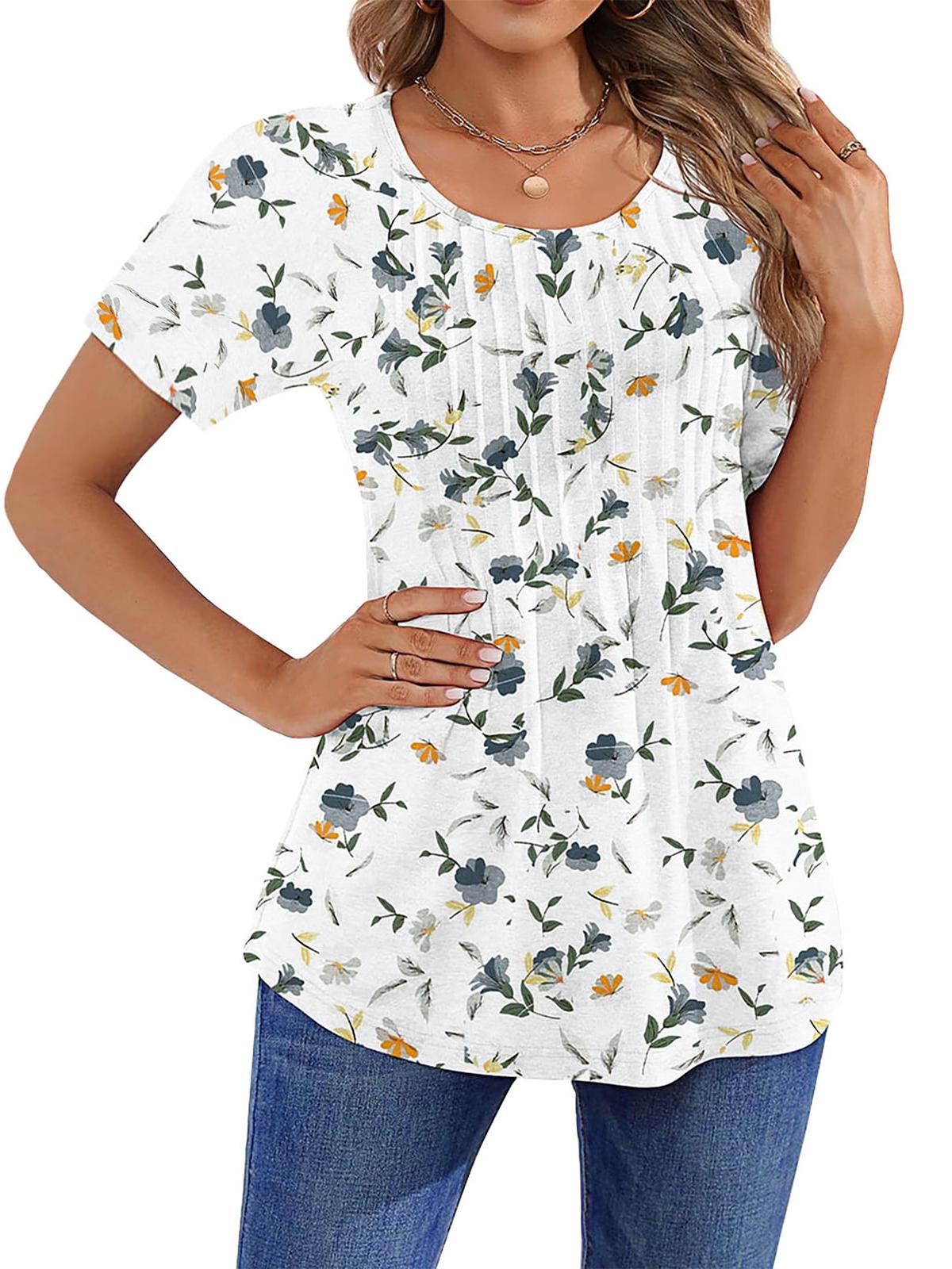 ✨Women Summer Pleated Short Sleeve Tunic Blouses Tops(Buy 3 Free Shipping)
