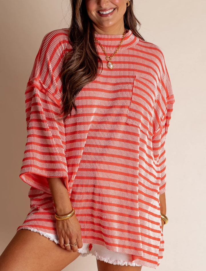 Women's 2025 Spring New Ribbed Striped Crew Neck Pocket Top(Buy 2 Free Shipping)