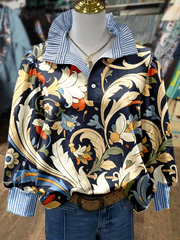 ✨Vintage Floral Print Striped Collar Top(Buy 2 Free Shipping)