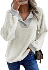 ✨Women's Colorblock Button Up V Neck Long Sleeve Casual Sweatshirts