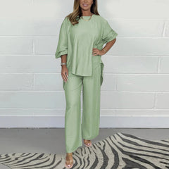 2025 new spring and summer fashion long wide-leg pants two-piece suit