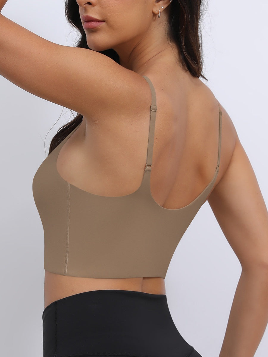 Sexy U-Back Yoga Bra with Adjustable Thin Straps for Shaping and Support Tan
