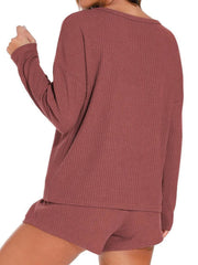 Waffle Knit Women's Pajamas Casual Set Wearable Loungewear RosyBrown