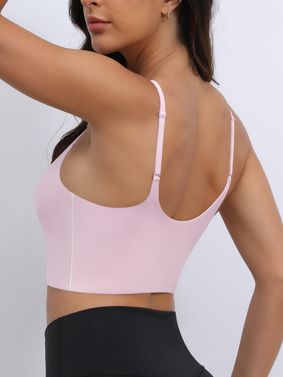 Sexy U-Back Yoga Bra with Adjustable Thin Straps for Shaping and Support HotPink