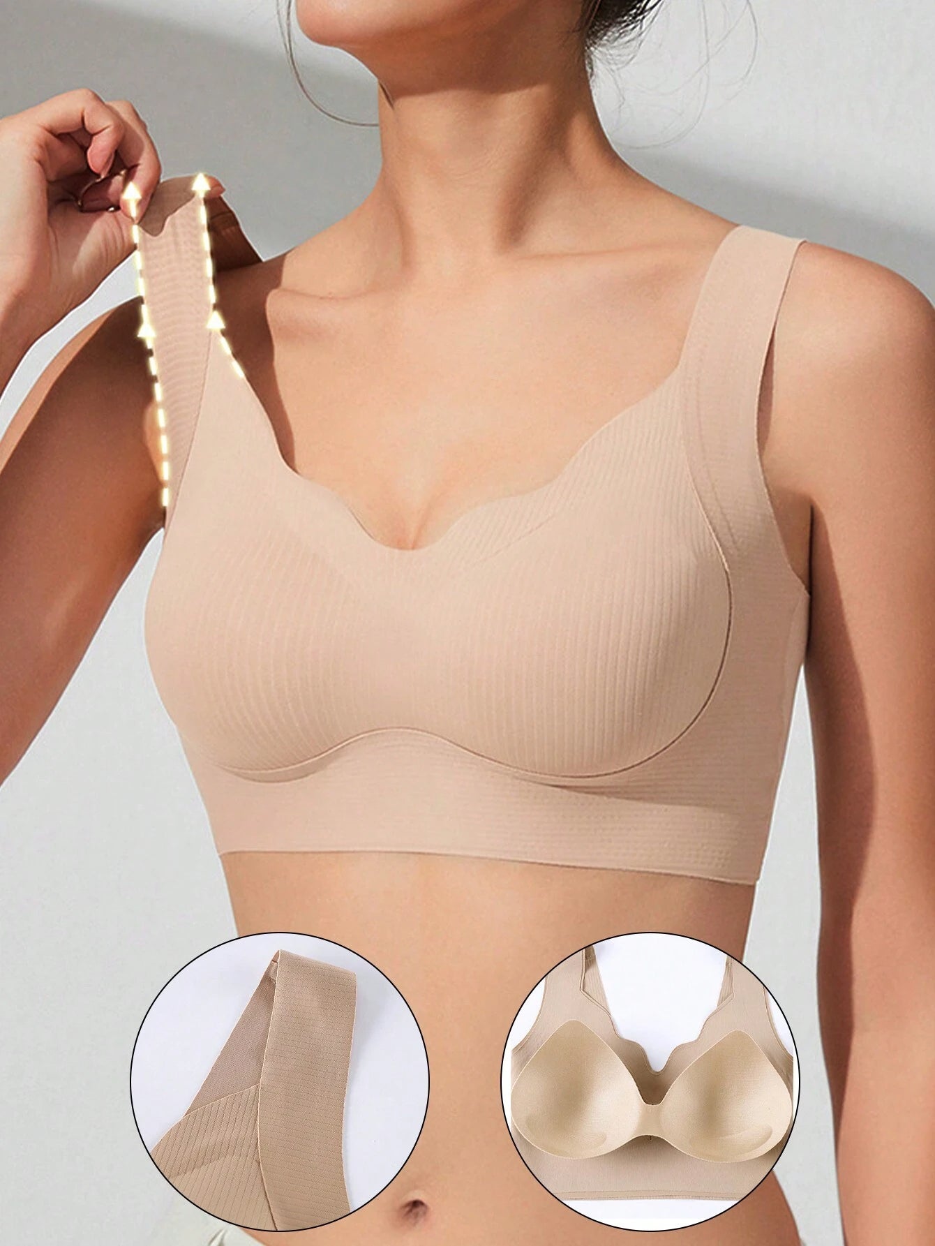 Seamless Casual Comfort Tank Style Seamless V-Neck Yoga Sports Breathable Back Bra Khaki