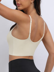 Sexy U-Back Yoga Bra with Adjustable Thin Straps for Shaping and Support Ivory