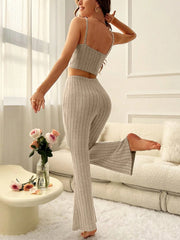 New Casual Solid Color Camisole and Pants Casual Set Beige