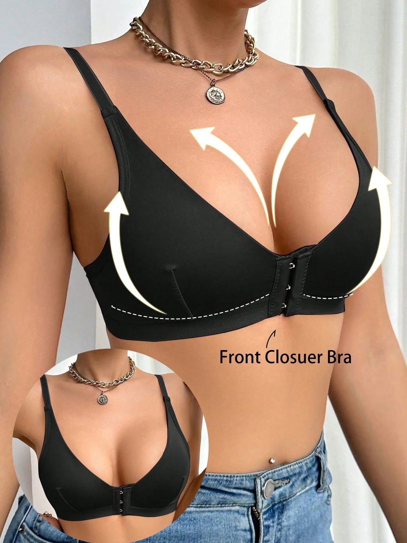 Adjustable Front-Closure Wire-Free Sports Bra for Running and Breathability