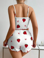 Strawberry Print Camisole And Shorts Pajamas Set White