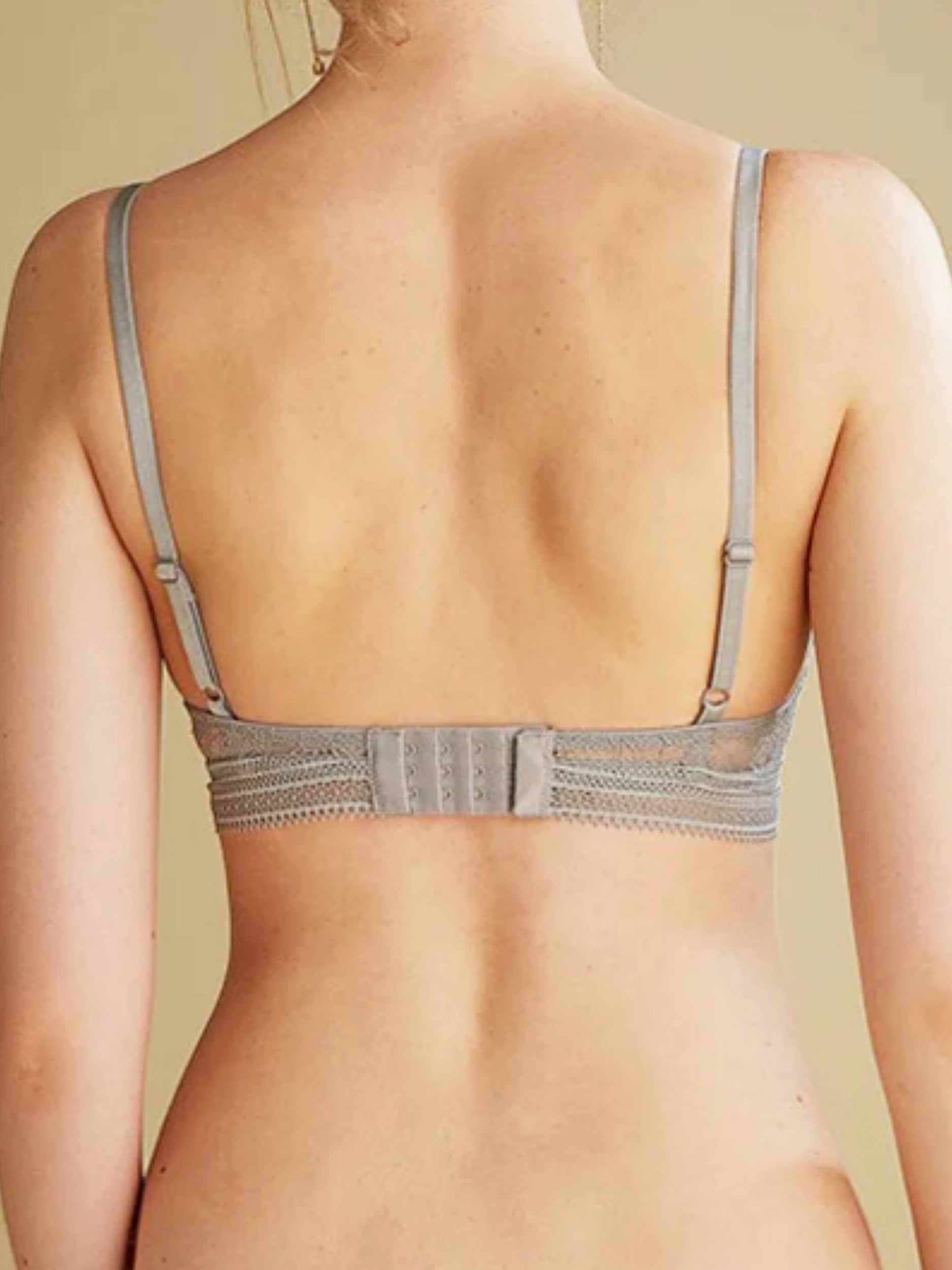 Semi-sheer Lace Scoop Bras, Comfort Wireless Everyday Bra Set Grey