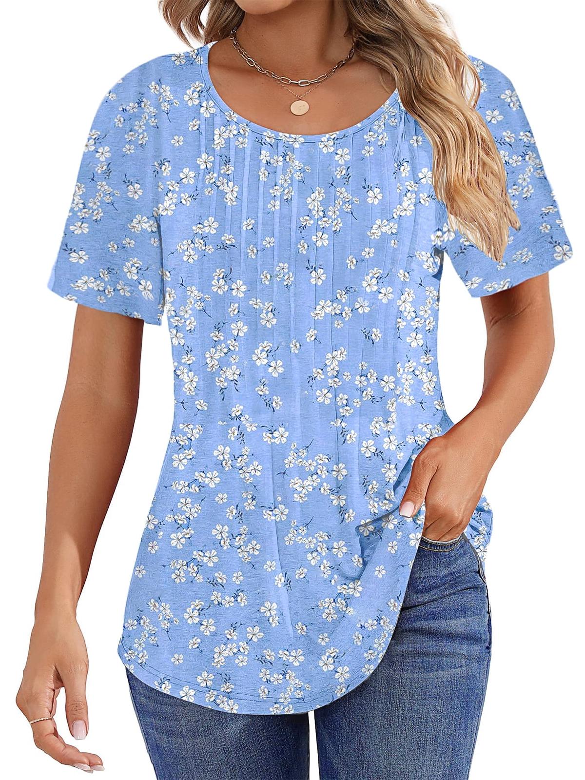 ✨Women Summer Pleated Short Sleeve Tunic Blouses Tops(Buy 3 Free Shipping)