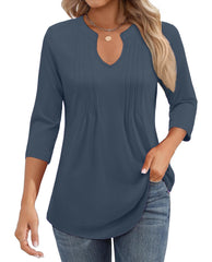 ✨Womens Casual 3/4 Sleeve Pleated Tunic Blouse (BUY 3 FREE SHIPPING)