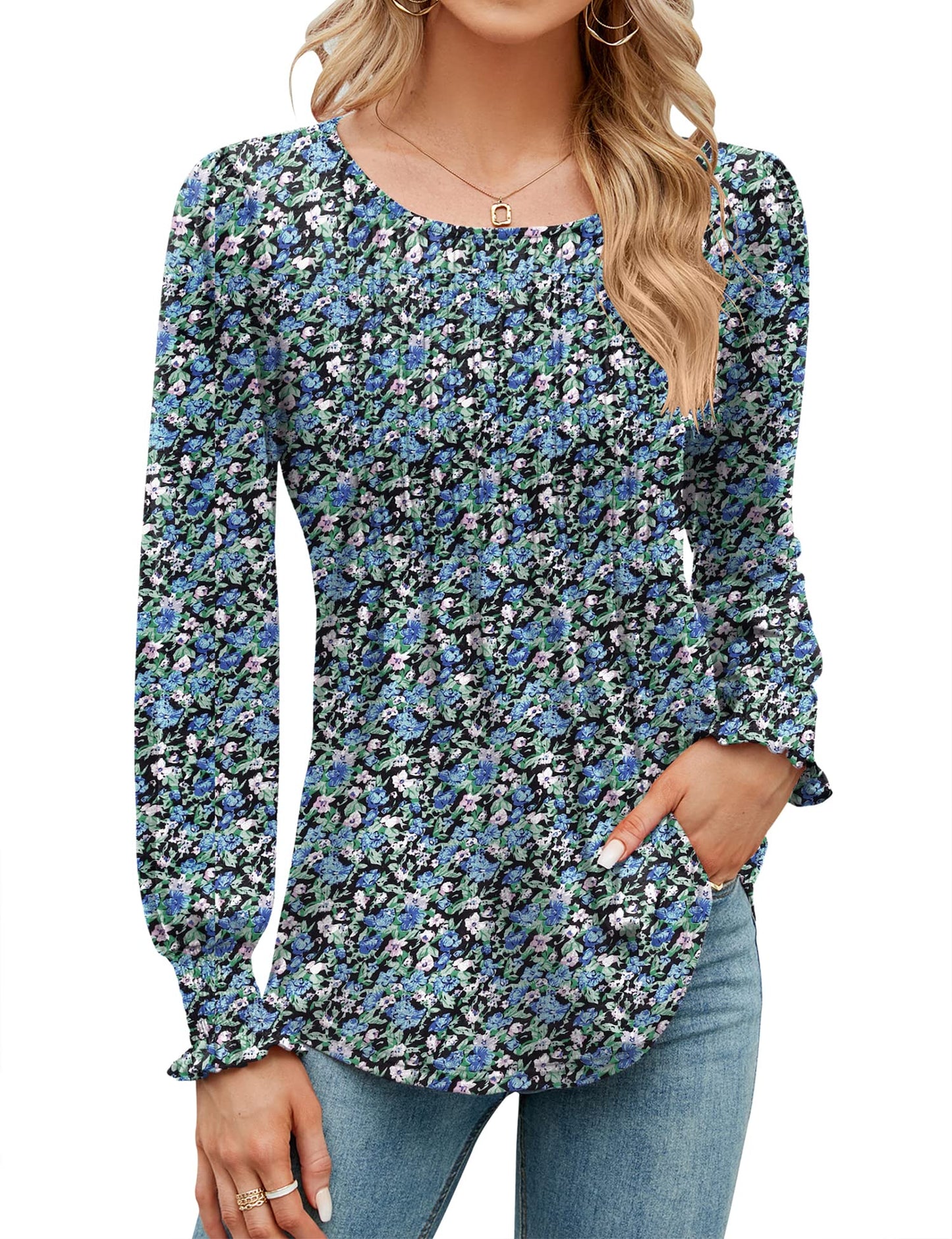 ✨Puff Long Sleeve Pleated Crew Neck Tunic Top (buy 3 free shipping!!!)