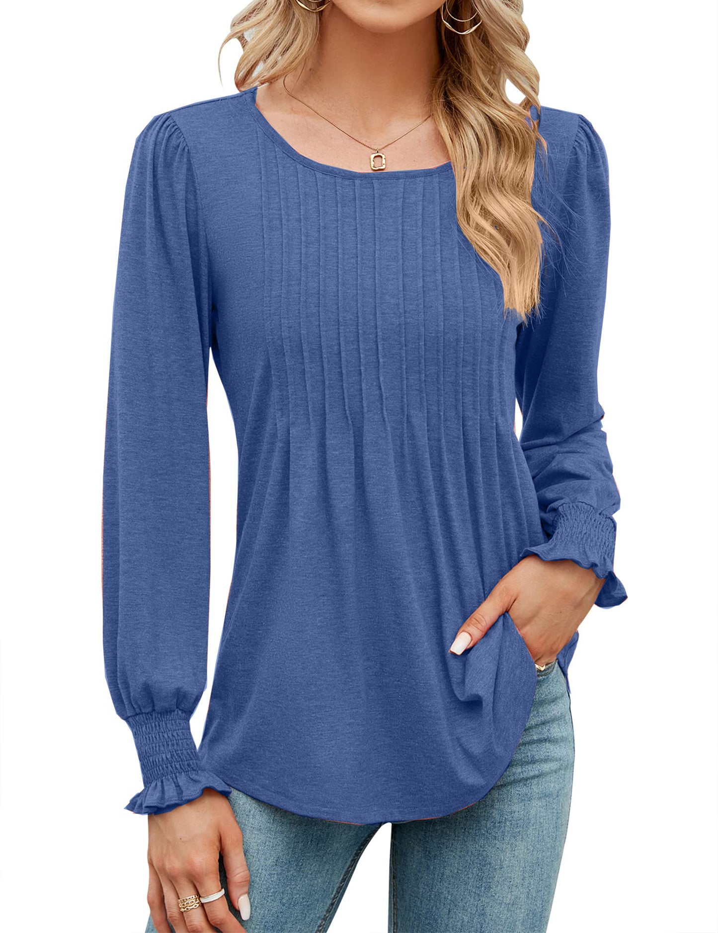 ✨Fall New Women's Pleated Puff Long Sleeve Tunic Tops(buy 2 free shipping)