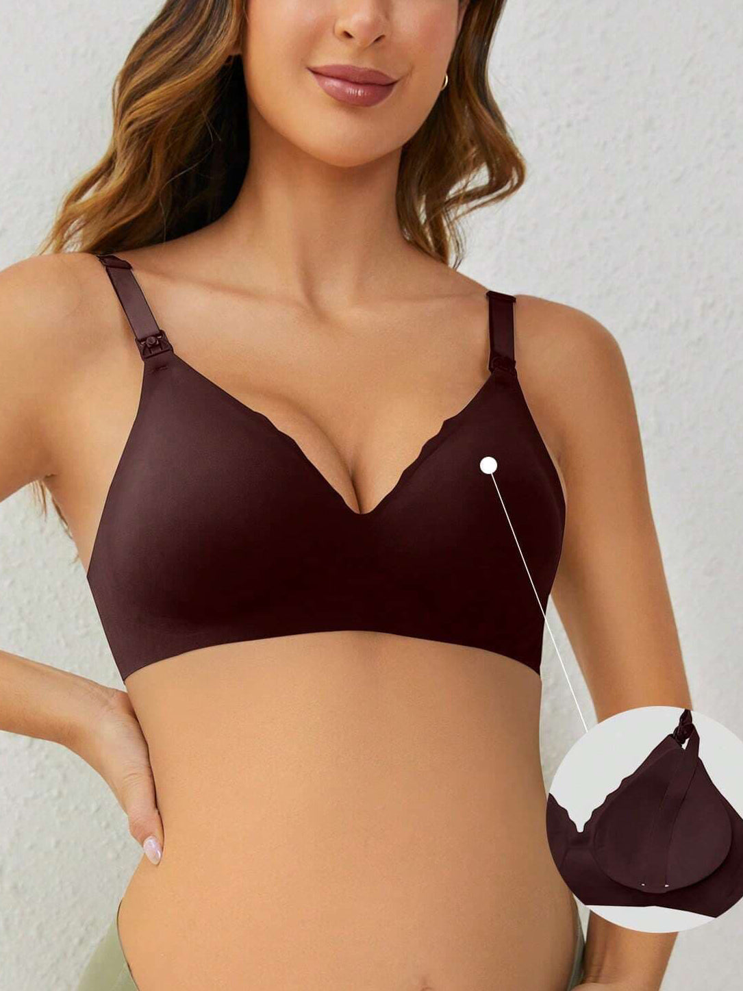 Soft Gel Seamless Wireless One-Piece Fixed Cup Nursing Bra Brown