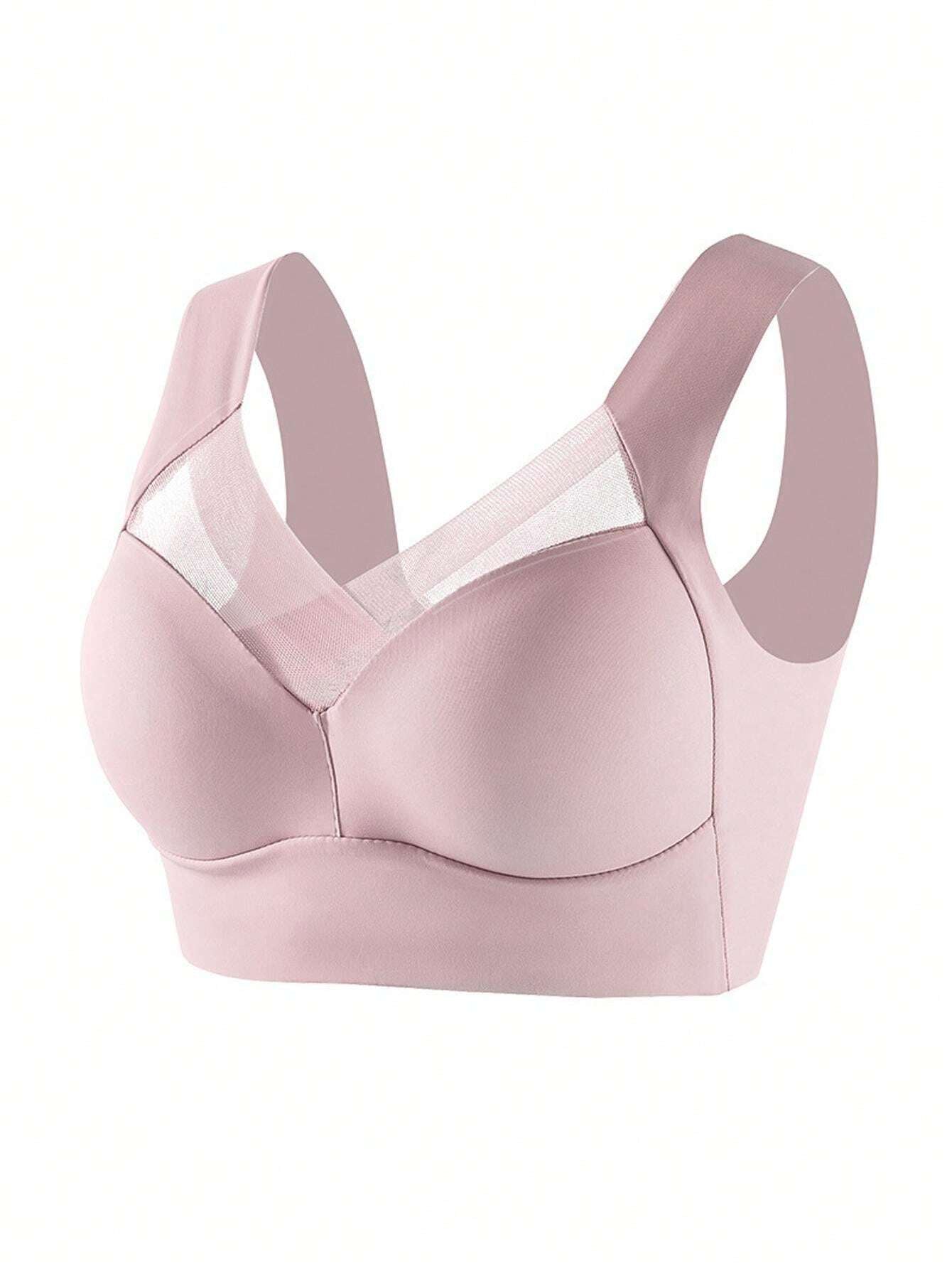 Women's Mesh Seamless Smooth Comfort Wire Free Bra  Pink