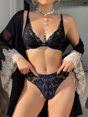 French Women's Sensual Ultra-thin Lace Anti-Sagging Bra Set Black