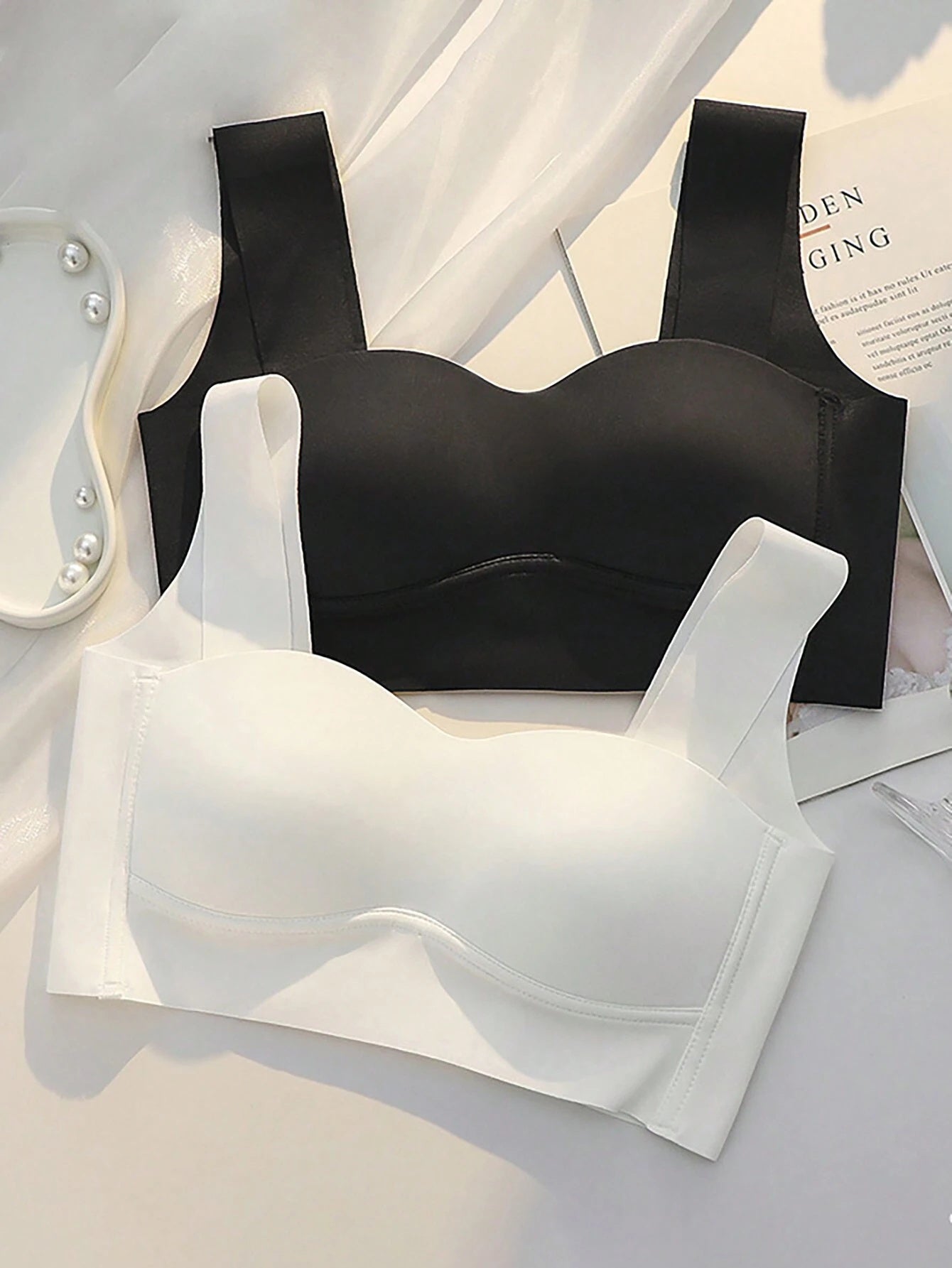 Seamless Gathered Thin Wireless Anti-Sag Sports Bra
