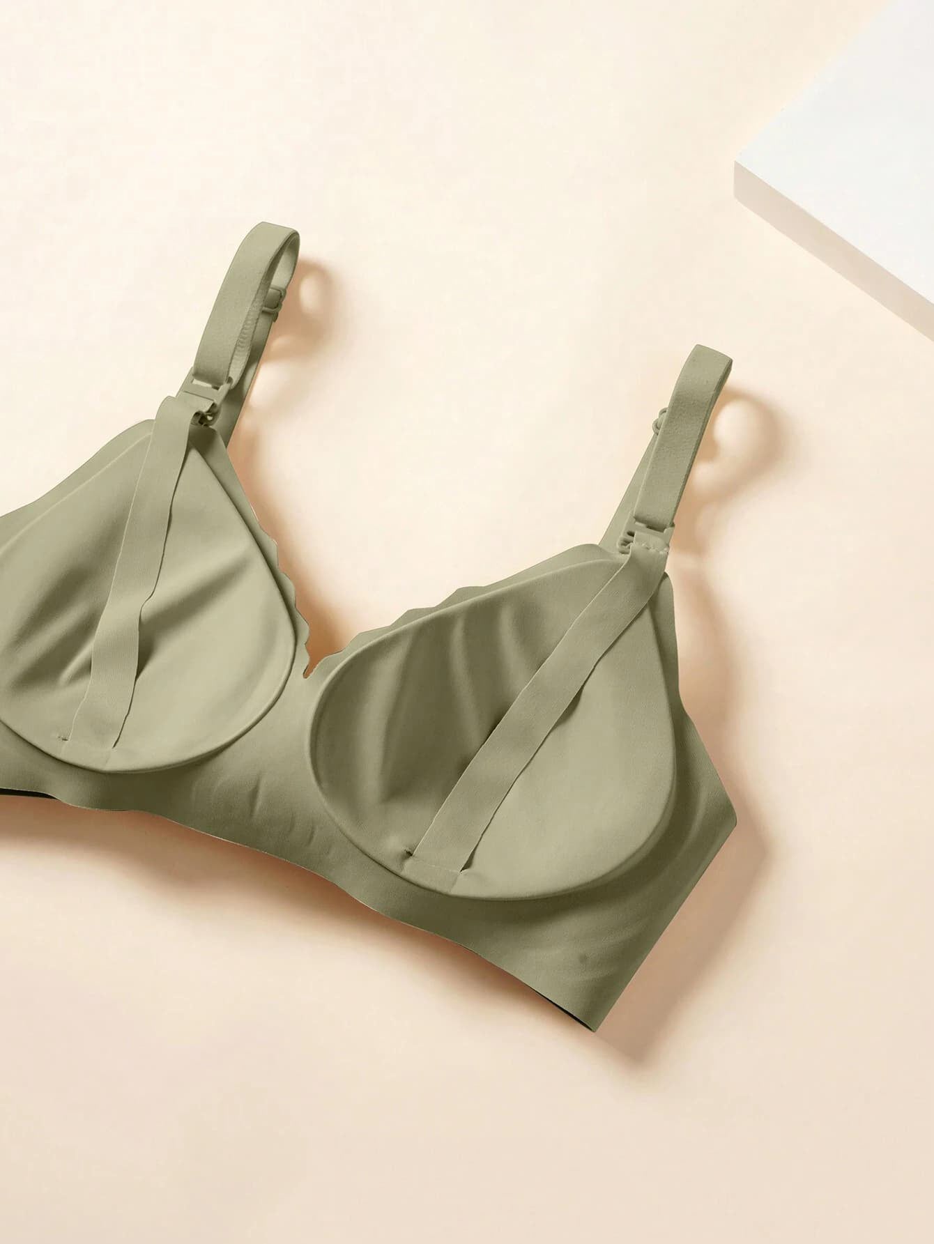 Soft Gel Seamless Wireless One-Piece Fixed Cup Nursing Bra OliveDrab