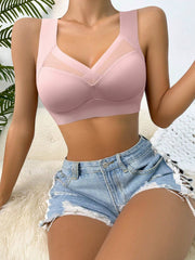 Women's Mesh Seamless Smooth Comfort Wire Free Bra  Pink