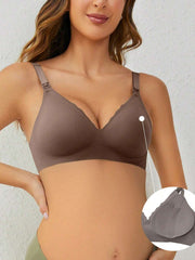 Soft Gel Seamless Wireless One-Piece Fixed Cup Nursing Bra Gray