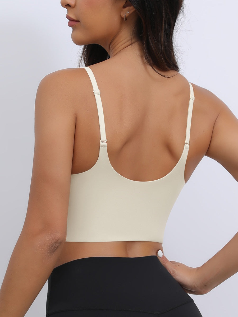 Sexy U-Back Yoga Bra with Adjustable Thin Straps for Shaping and Support Ivory