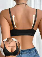 Adjustable Front-Closure Wire-Free Sports Bra for Running and Breathability