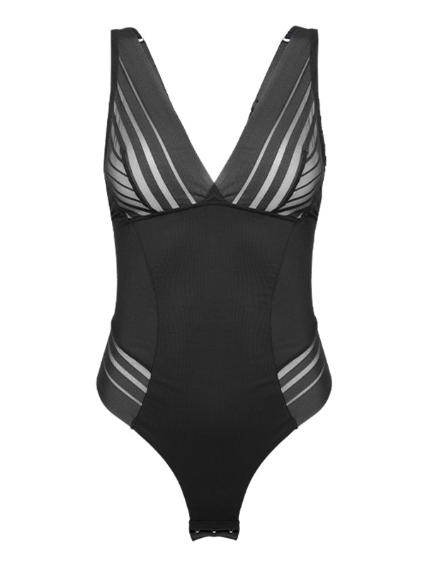 Sheer Mesh Splicing Seamless Sexy Back Shaping Bodysuit