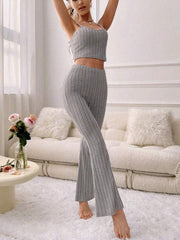 New Casual Solid Color Camisole and Pants Casual Set LightGray