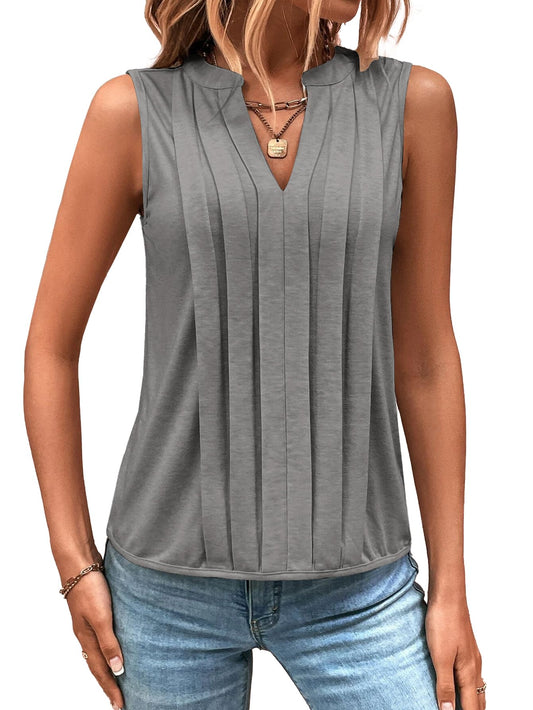 ✨2025 New Women's Sleeveless Notched V Neck Tank Tops(buy 3 free shipping)