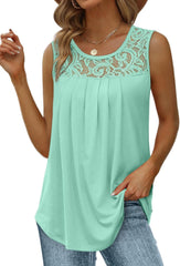 ✨Women's Loose Fit Pleated Scoop Neck Sleeveless Lace Tank Tops (Buy 3 Free Shipping)
