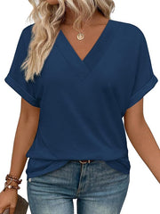 ✨Womens Summer V Neck Short Sleeve Solid Color Basic T Shirt(Buy 3 Free Shipping)