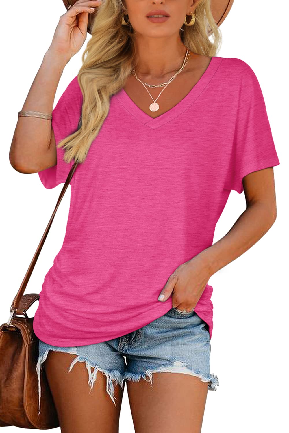 ✨Women's Short Sleeve V Neck Dolman Tops with Side Shirring(buy 3 free shipping)