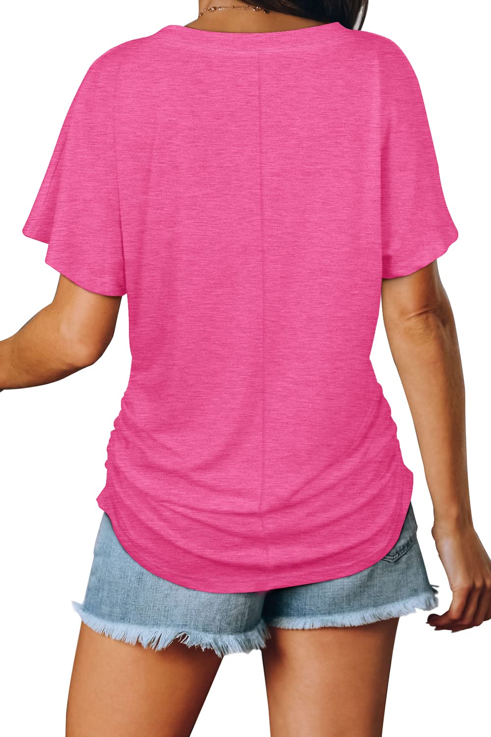 ✨Women's Short Sleeve V Neck Dolman Tops with Side Shirring(buy 3 free shipping)
