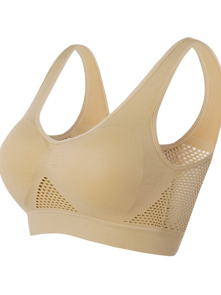 Ventilate Mesh Medium Support Plus Size Wireless Sports Bra Tan