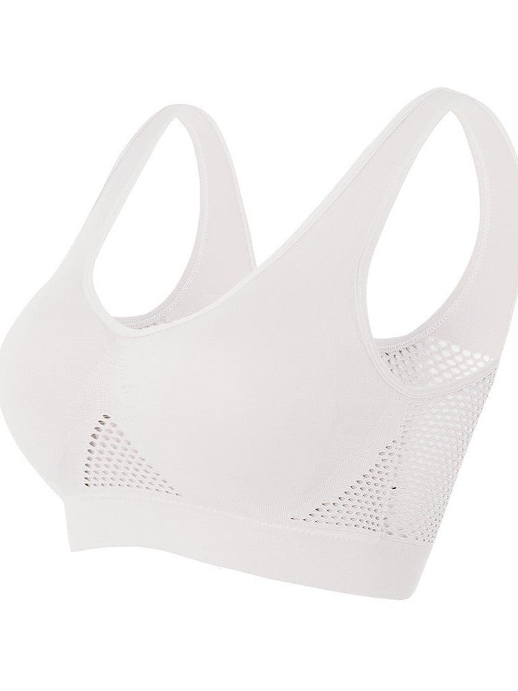Ventilate Mesh Medium Support Plus Size Wireless Sports Bra White
